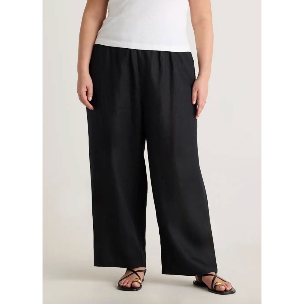 Quince 100% European Linen Wide Leg Pants Black XL Elastic Waist CMA01-7051
